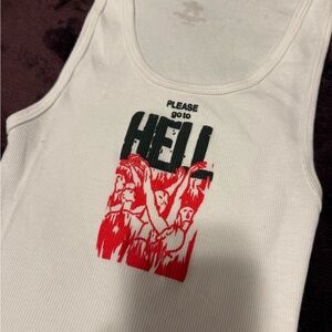 White Tank Top with Red and Black Graphic. No stains. Fits cropped.